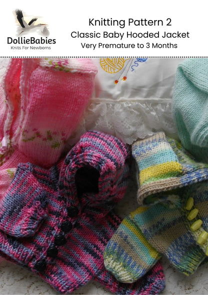 PRINTED Classic Hooded Baby Jacket Knit Pattern 2 - DollieBabies