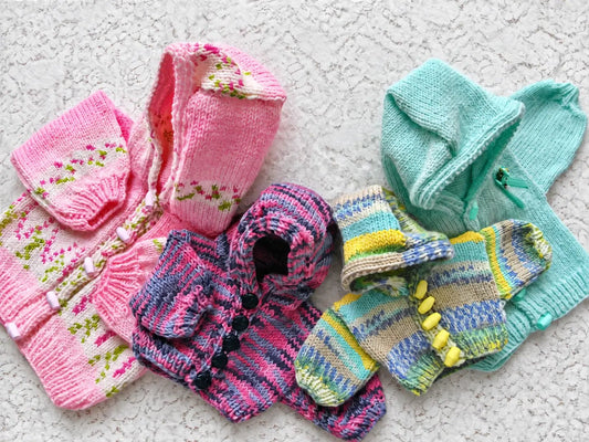 PRINTED Classic Hooded Baby Jacket Knit Pattern 2 - DollieBabies