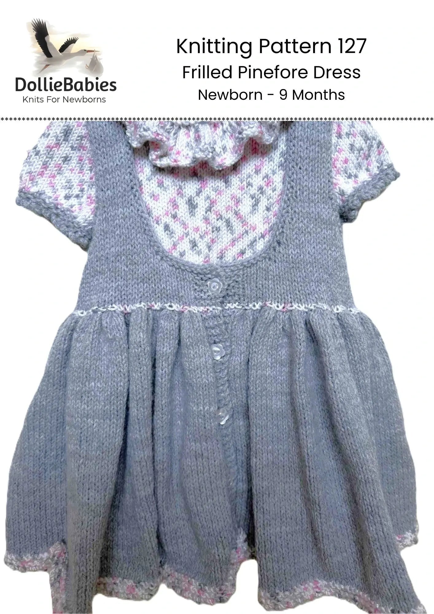 PRINTED Flared Baby Pinafore Dress Set Knitting Pattern 127 - DollieBabies