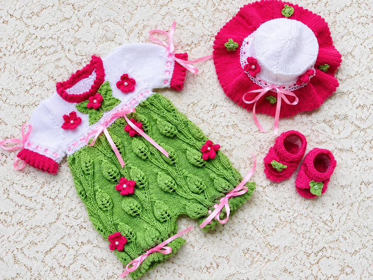 PRINTED Flower and Leaf Romper Knit Pattern 38 - DollieBabies