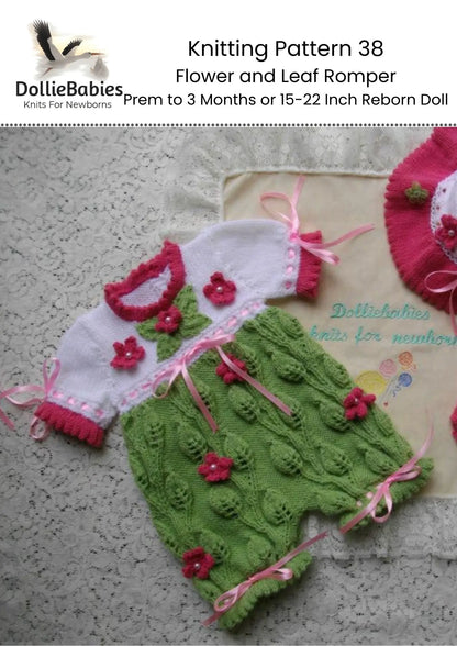 PRINTED Flower and Leaf Romper Knit Pattern 38 - DollieBabies