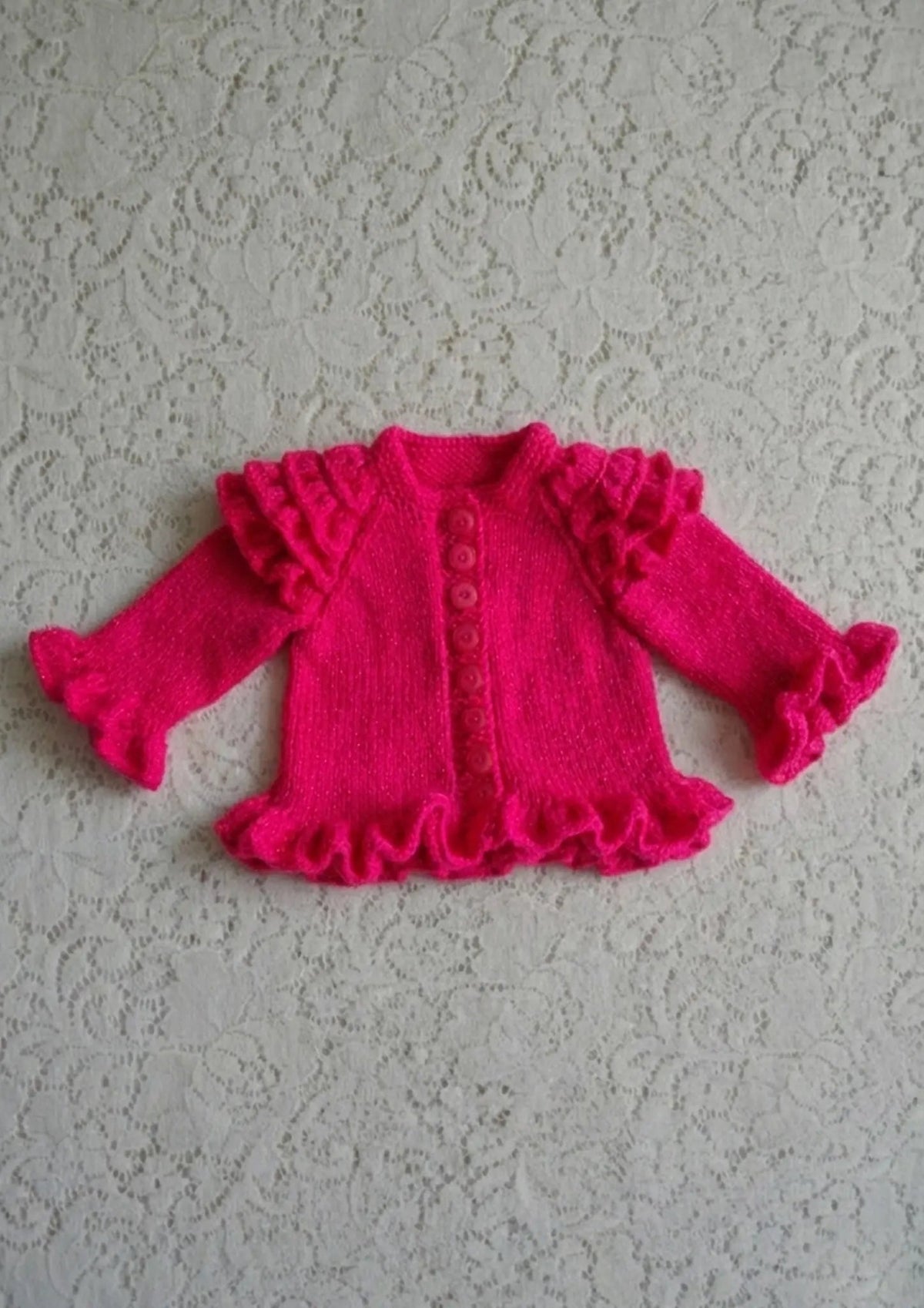 PRINTED Frill Sleeve Baby Cardigan Knit Pattern 30 - DollieBabies