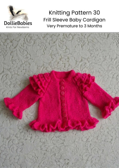 PRINTED Frill Sleeve Baby Cardigan Knit Pattern 30 - DollieBabies