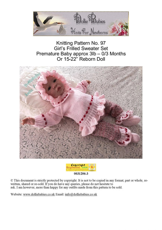 PRINTED Frilly Sweater Set Knitting Pattern 97 - DollieBabies