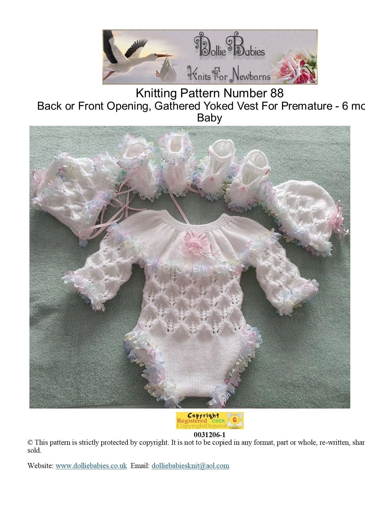 PRINTED Gathered Yoke Baby Bodysuit Knitting Pattern 88 - DollieBabies