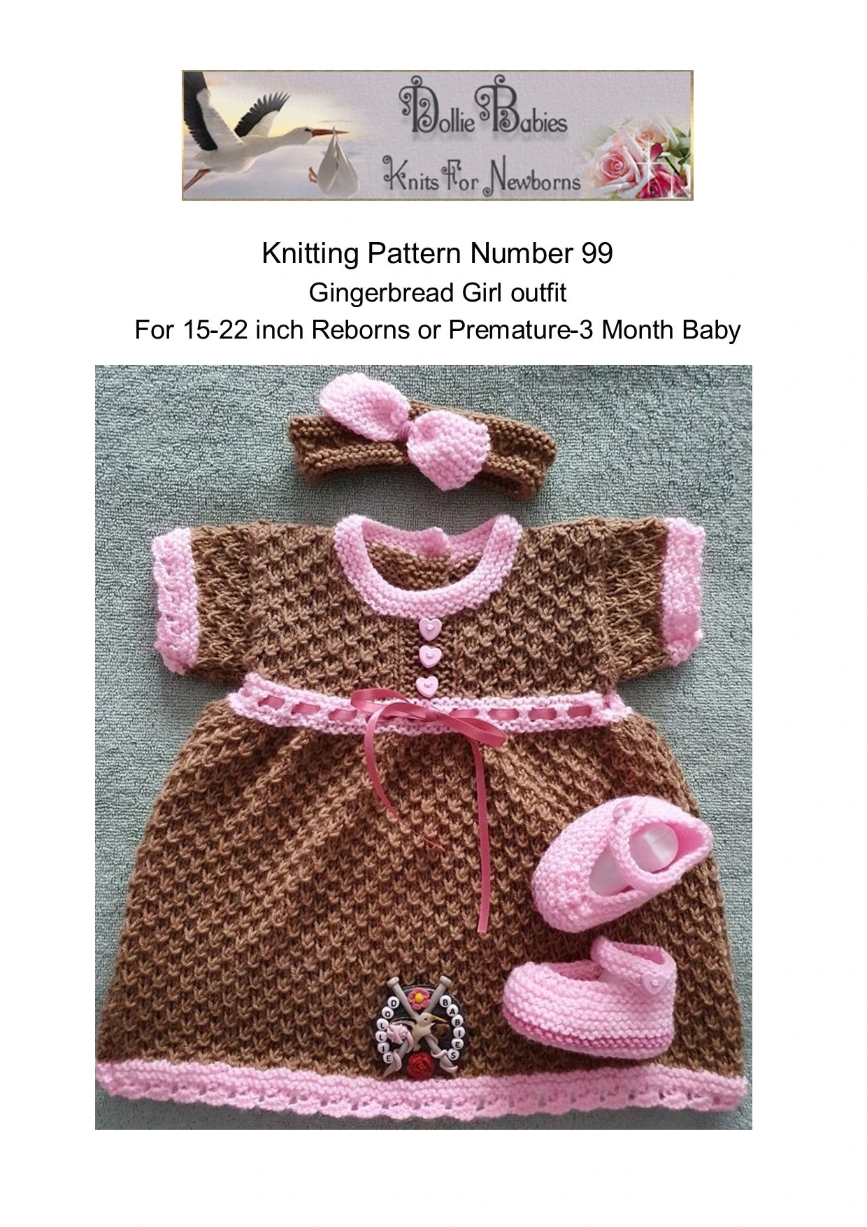 PRINTED Gingerbread Girl Set Knitting Pattern 99 - DollieBabies