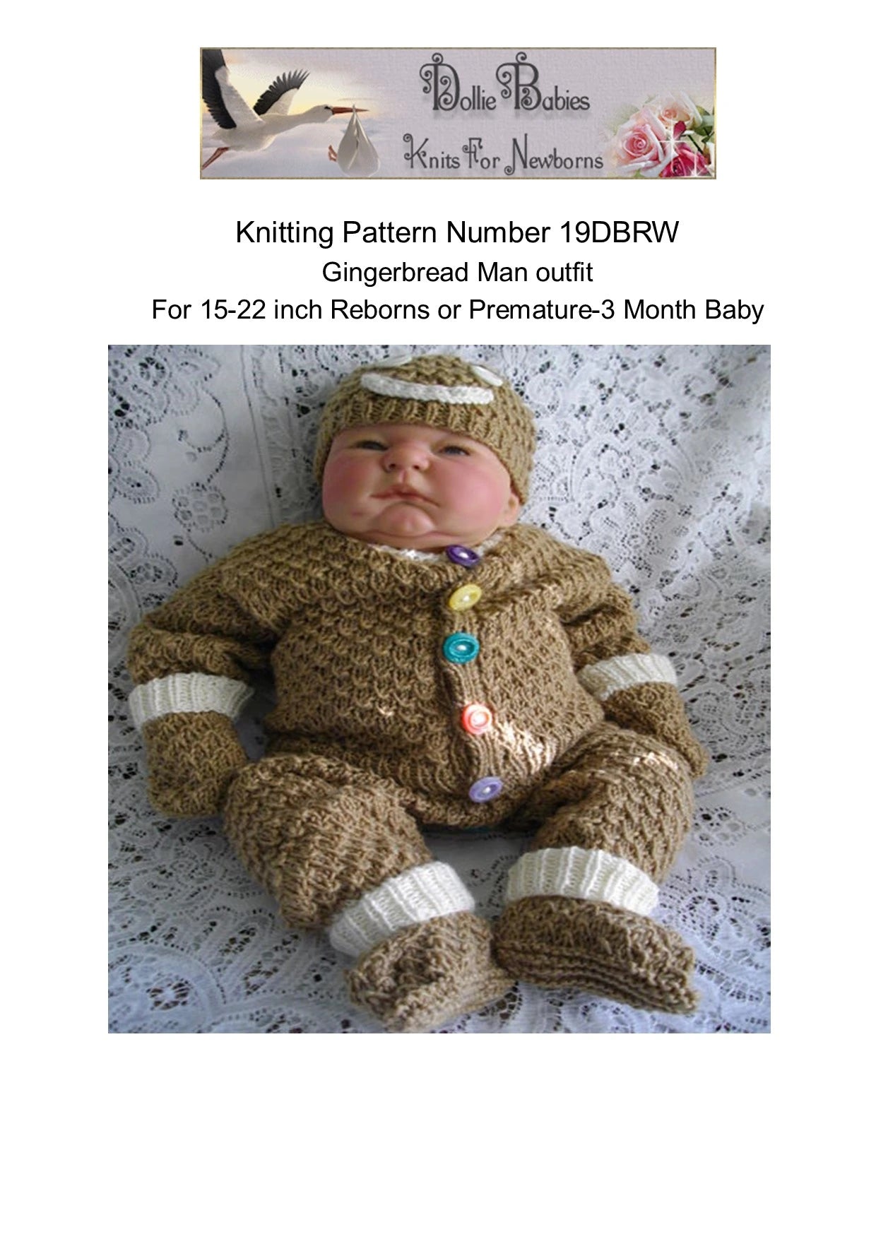 Printed Gingerbread Man Outfit Knitting Pattern 19 - DollieBabies