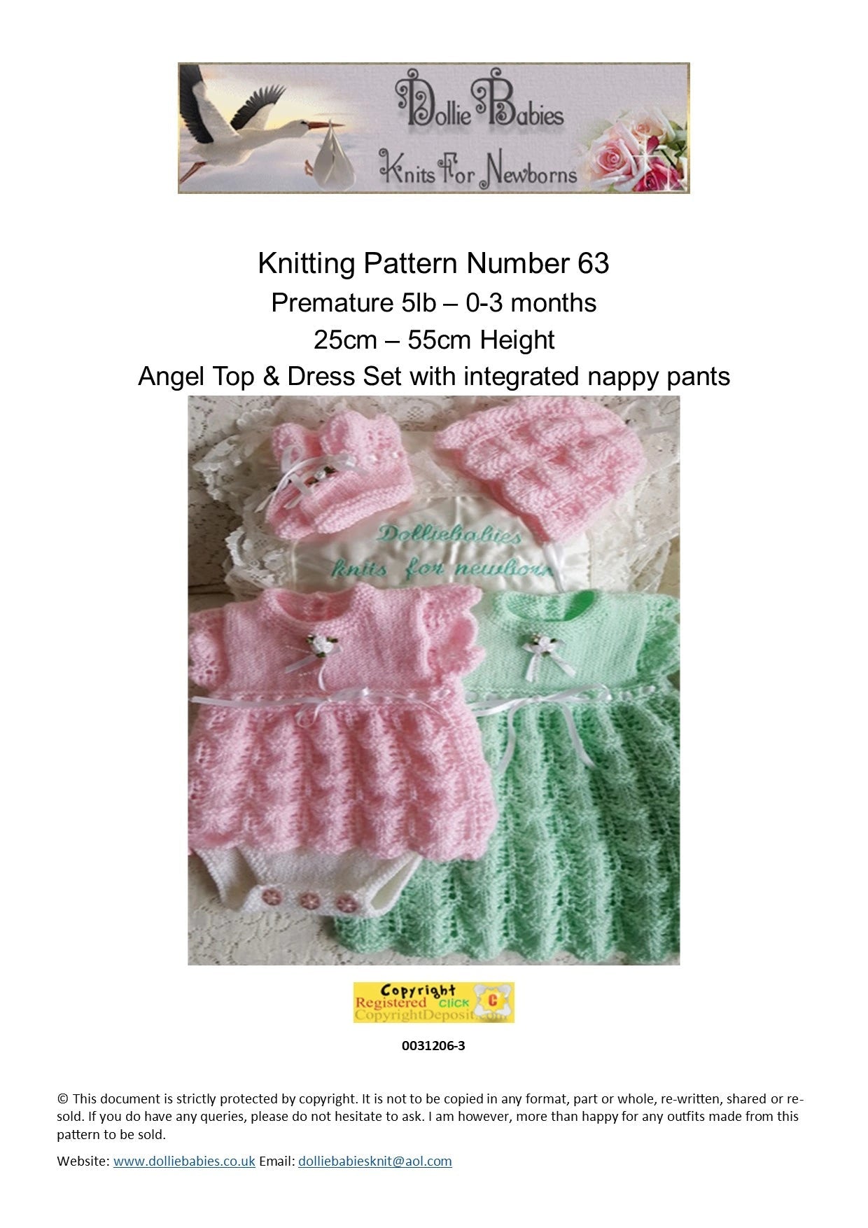 PRINTED Girls Angel Top Set Knitting Pattern 63 - DollieBabies