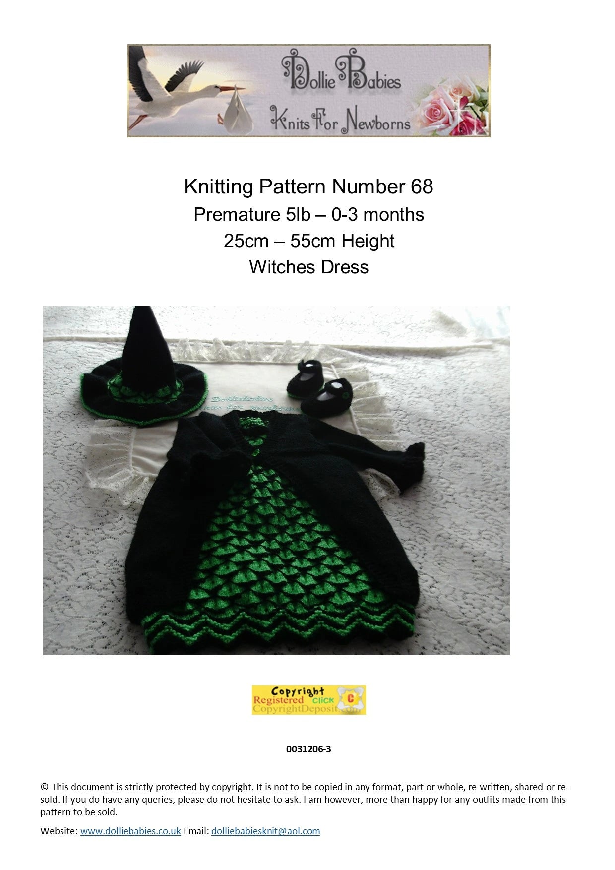 PRINTED Halloween Baby Witches Dress Knitting Pattern 68 - DollieBabies