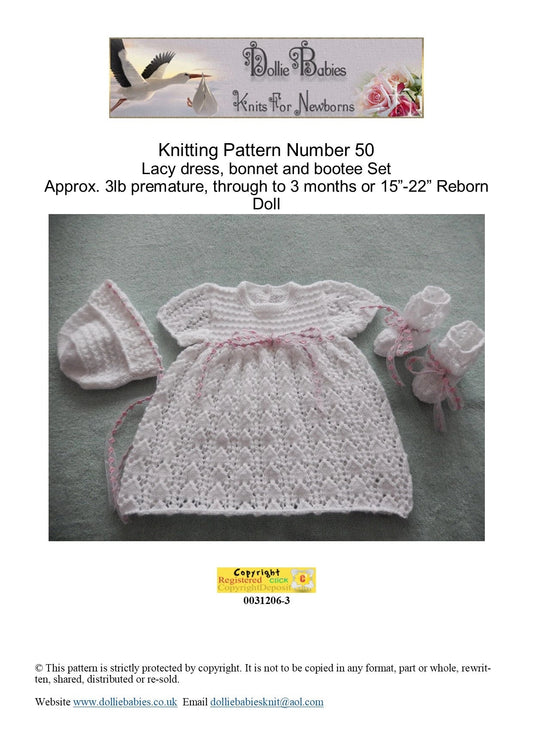 PRINTED Lacy Baby Dress Set Knitting Pattern 50 - DollieBabies