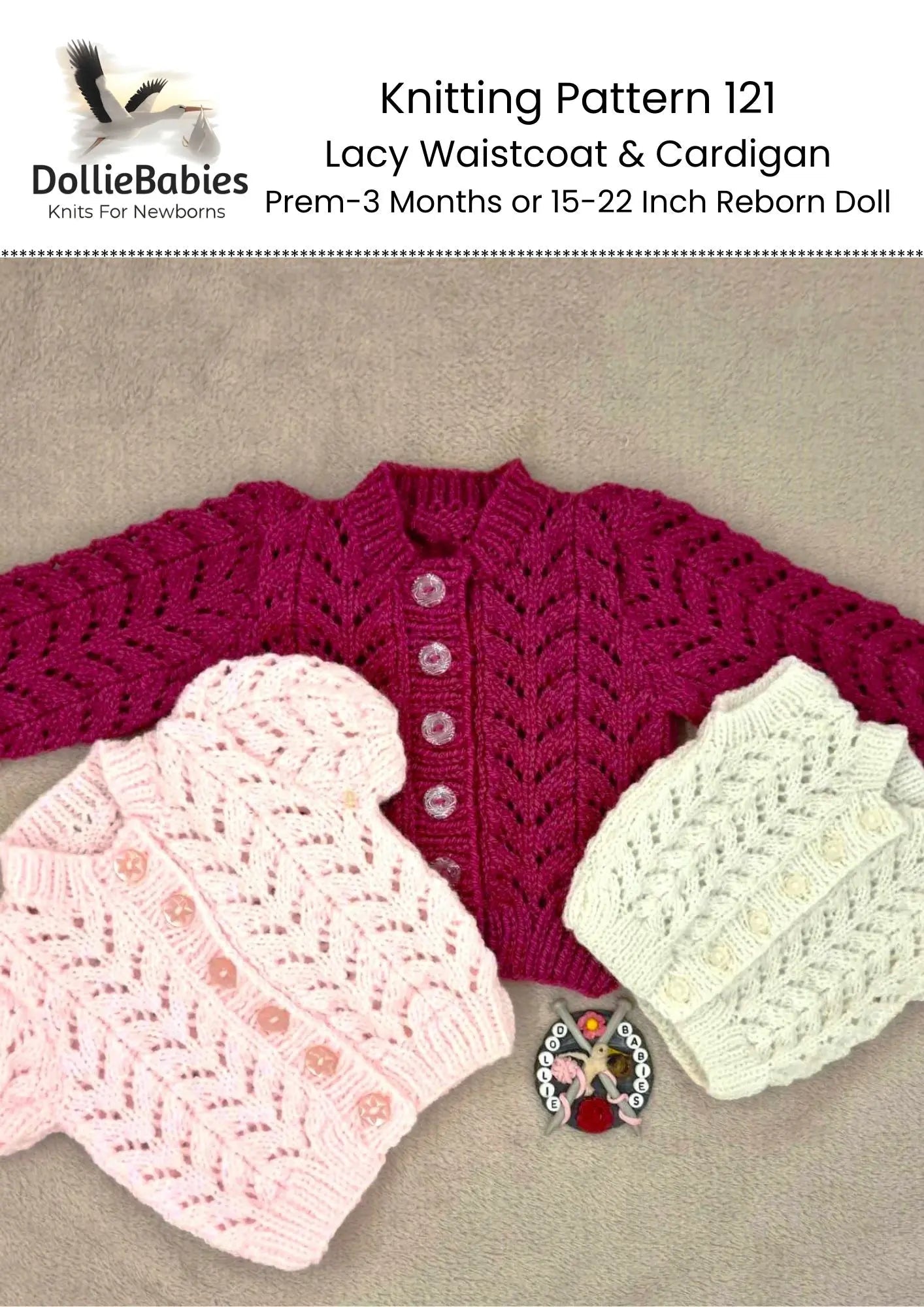 PRINTED Lacy Waistcoat and Cardigan Knitting Pattern 121 - DollieBabies