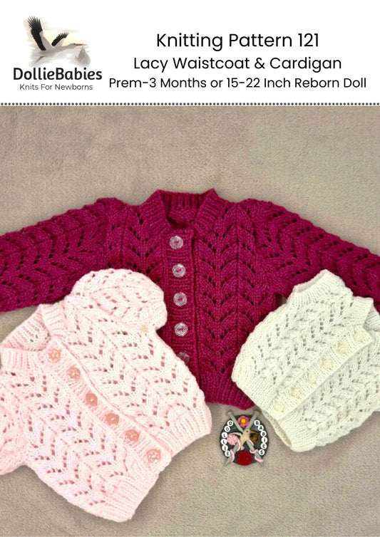 PRINTED Lacy Waistcoat and Cardigan Knitting Pattern 121 - DollieBabies