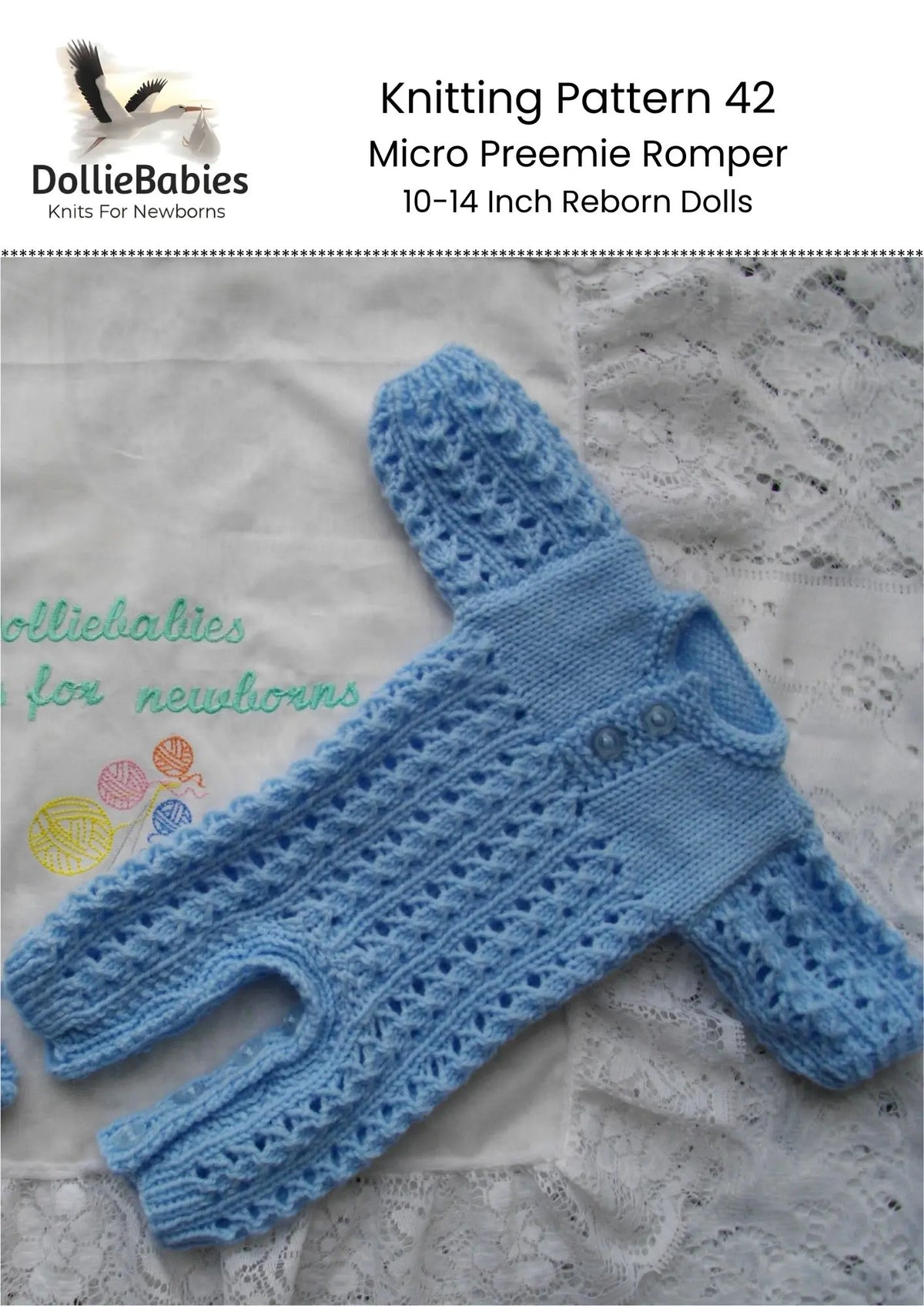 Printed Micro Preemie Romper Knit Pattern 42 - DollieBabies