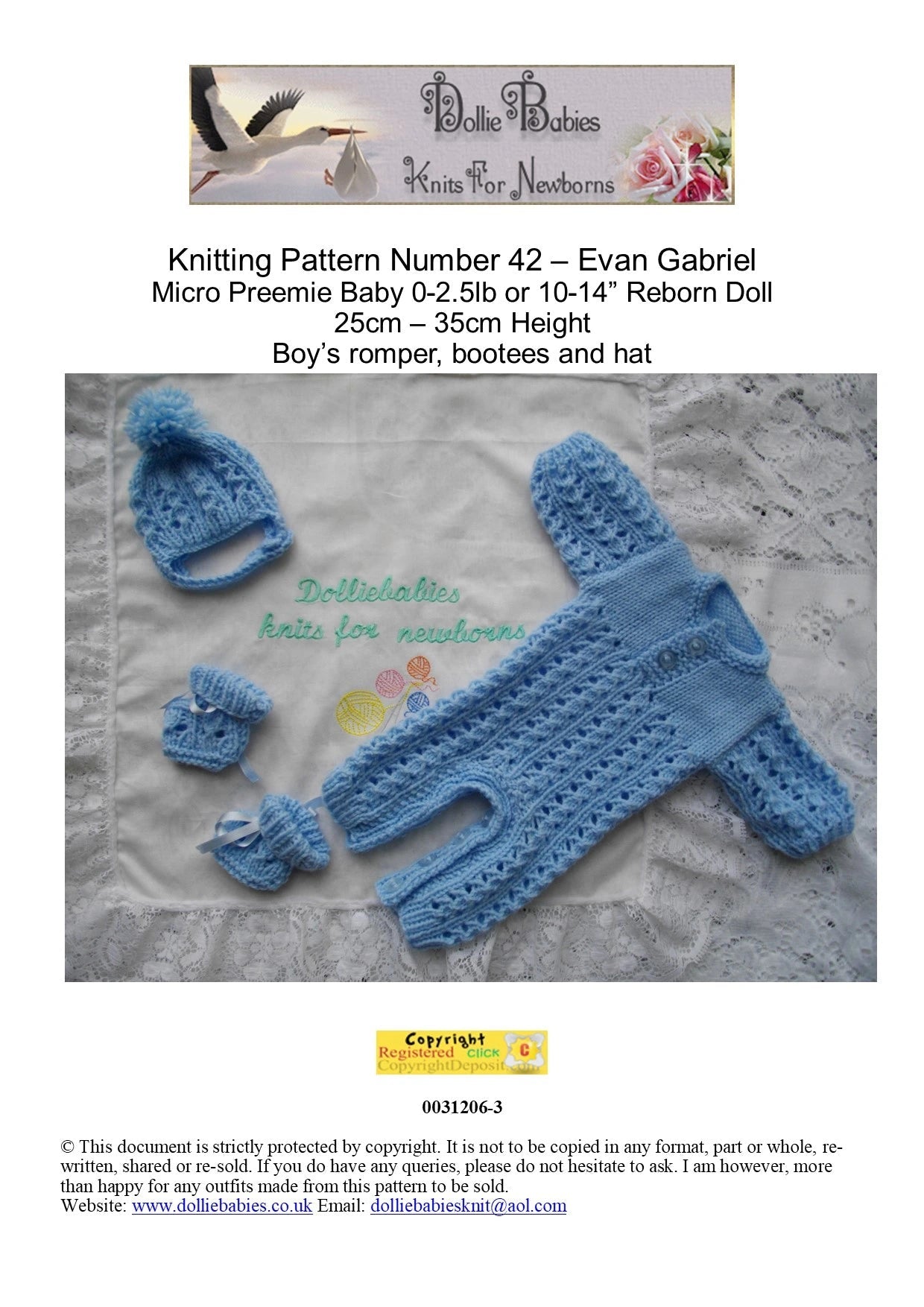PRINTED Micro Preemie Romper Knitting Pattern 42 - DollieBabies