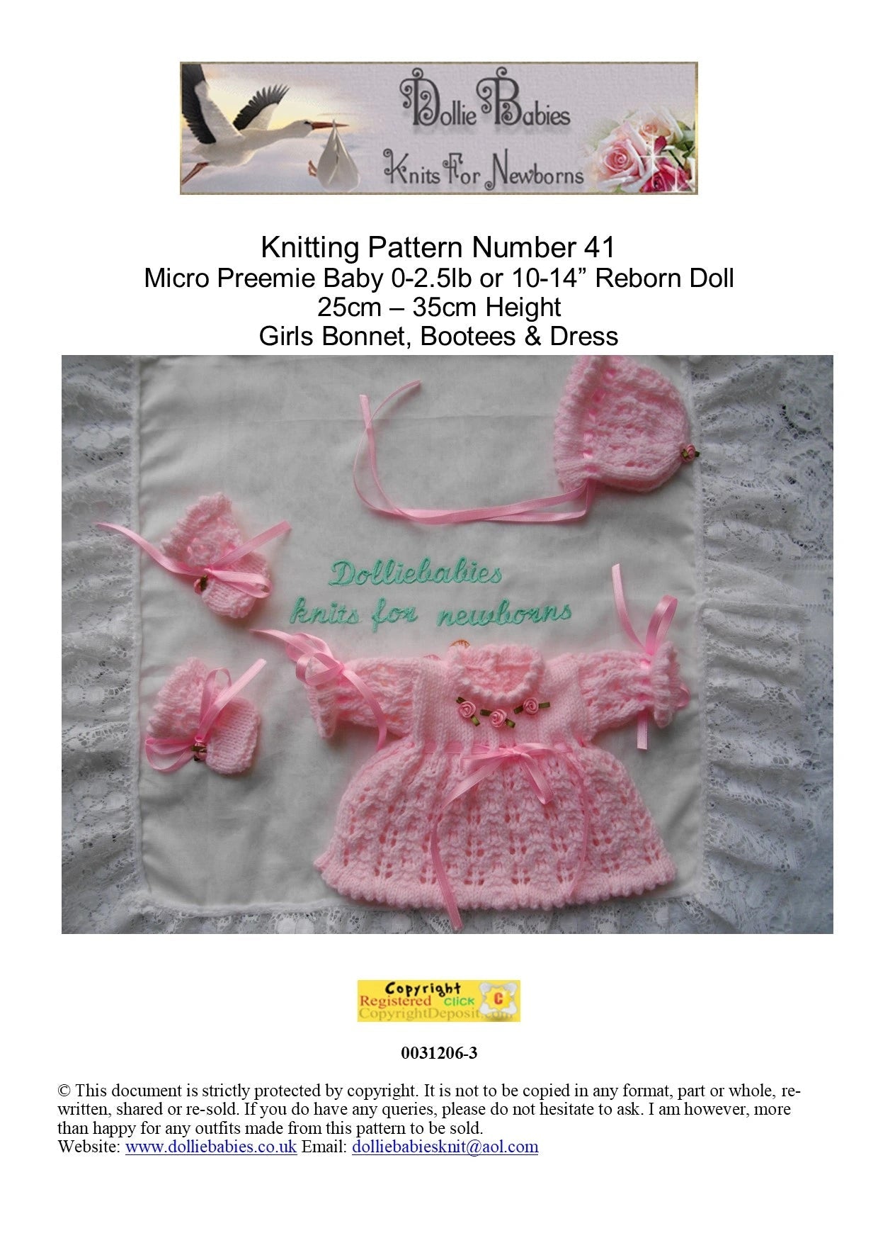 PRINTED Micro Reborn Dress Knitting Pattern 41 - DollieBabies