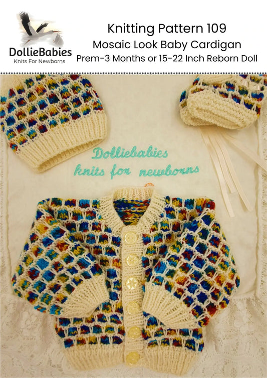PRINTED Mosaic Look Baby Cardigan Knitting Pattern 109 - DollieBabies