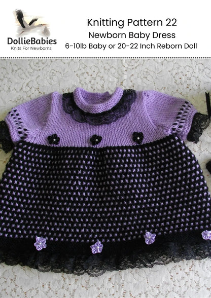 Printed Newborn Baby Dress Knitting Pattern 22 - DollieBabies