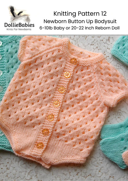 PRINTED Newborn Bodysuit Knitting Pattern 12 - DollieBabies