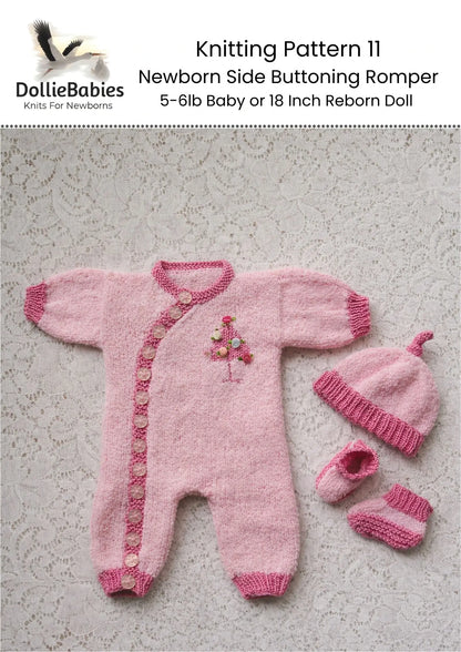 PRINTED Newborn Side Button Romper Knit Pattern 11 - DollieBabies