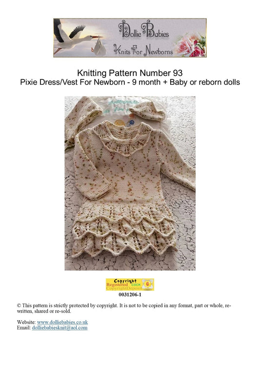 PRINTED Pixie Dress Bodysuit Knitting Pattern 93 - DollieBabies