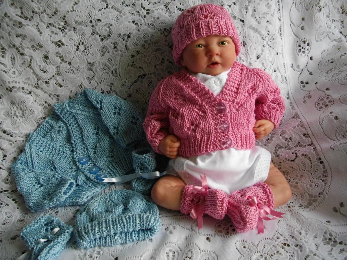 PRINTED Prem Baby Lacy Cardigan Knit Pattern 15 - DollieBabies