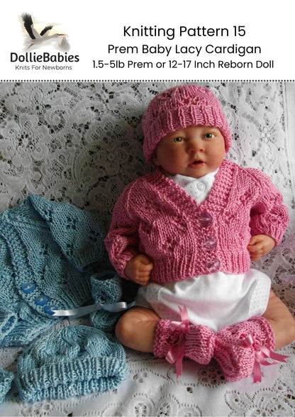 Printed Prem Baby Lacy Cardigan Knit Pattern 15 - DollieBabies