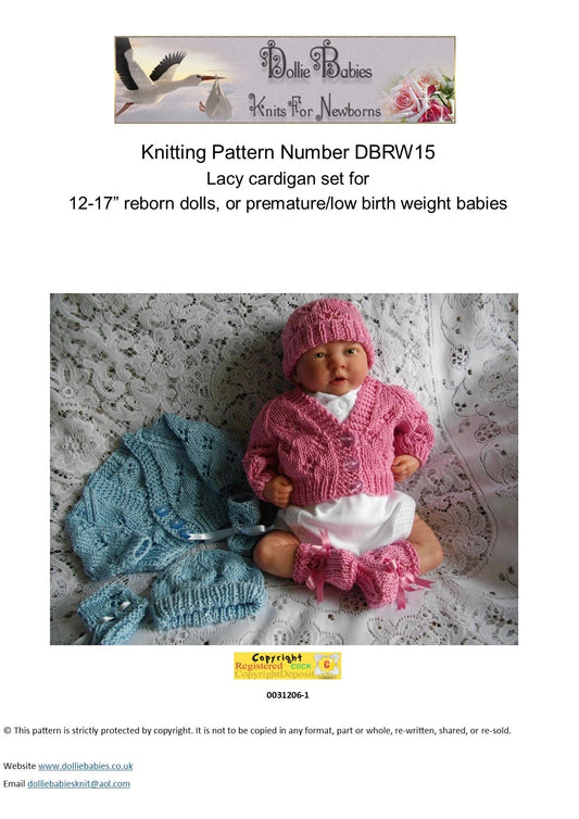 Printed Prem Baby Lacy Cardigan Knit Pattern 15 - DollieBabies