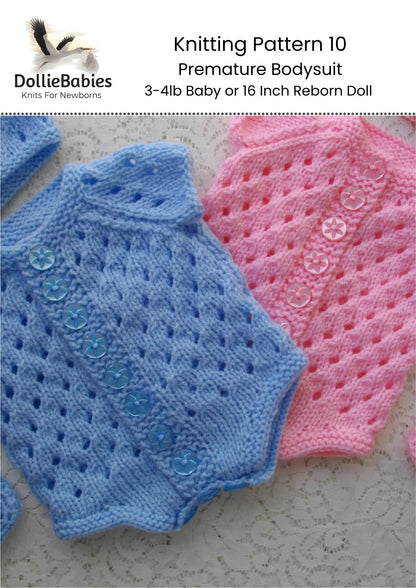 PRINTED Premature Baby Bodysuit Knit Pattern 10 - DollieBabies