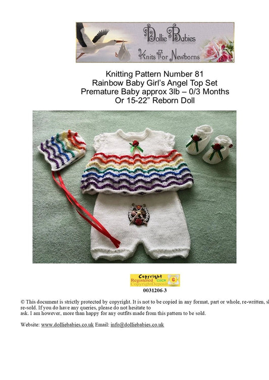 PRINTED Rainbow Angel Top Set Knitting Pattern 81 - DollieBabies
