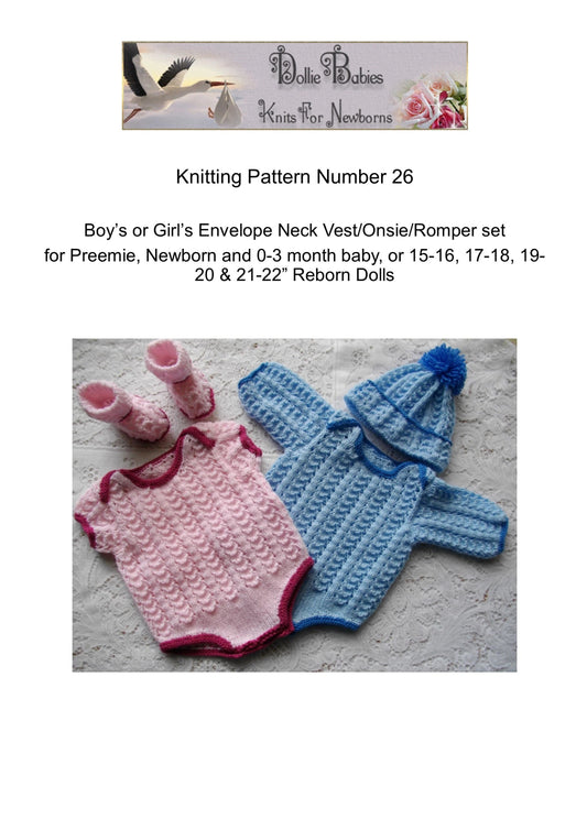PRINTED Reborn Doll Bodysuit Knitting Pattern 26 - DollieBabies