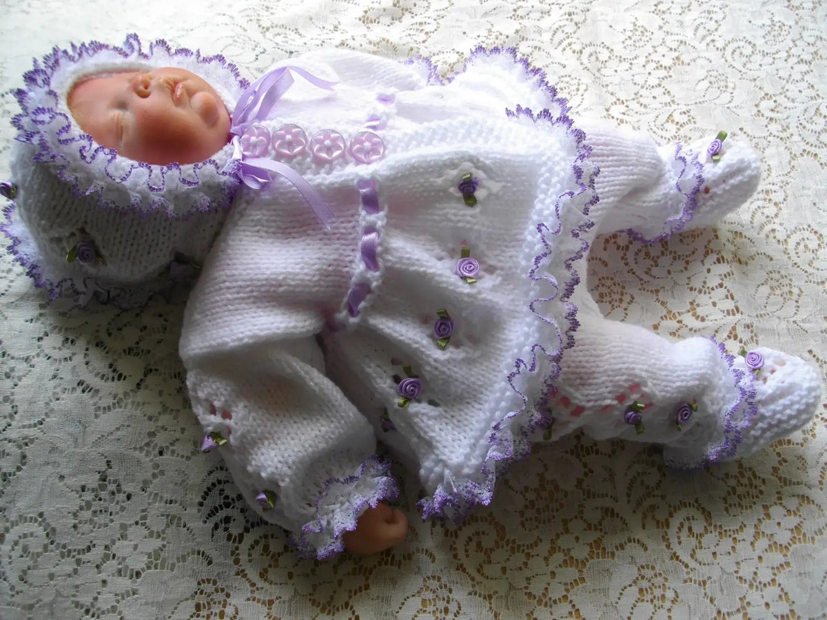 PRINTED Reborn Doll Matinee Set Knit Pattern 8 - DollieBabies