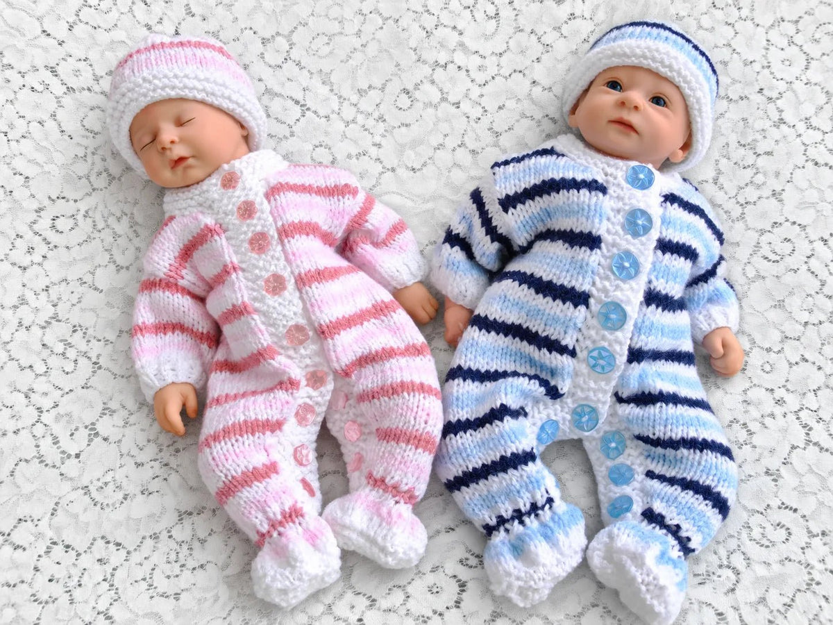 PRINTED Reborn Doll Onesie Knitting Pattern 28 - DollieBabies