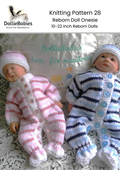 PRINTED Reborn Doll Onesie Knitting Pattern 28 - DollieBabies