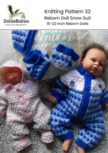 PRINTED Reborn Doll Snow Suit Knitting Pattern 32 - DollieBabies