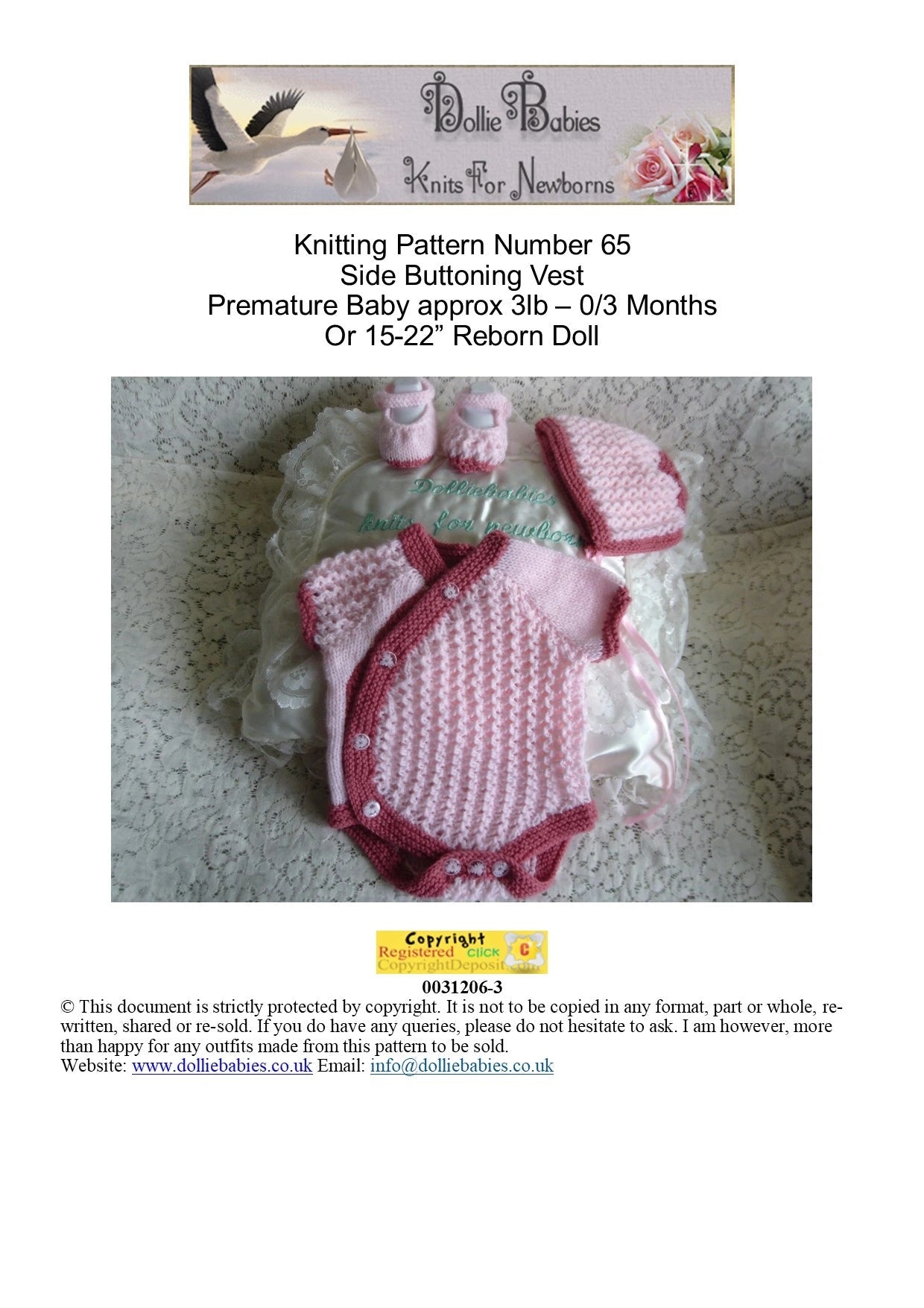 PRINTED Side Buttoning Baby Vest Knitting Pattern 65 - DollieBabies