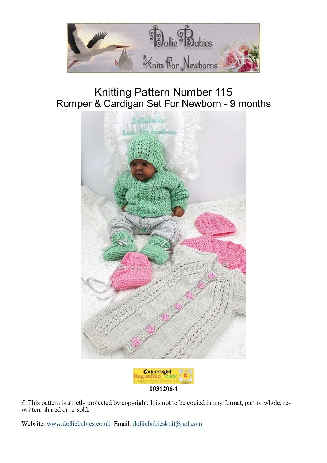 PRINTED Side Patterned Romper Knitting Pattern 115 - DollieBabies
