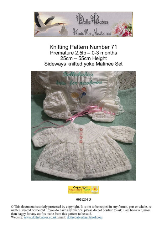 PRINTED Sideways Yoke Matinee Set Knitting Pattern 71 - DollieBabies