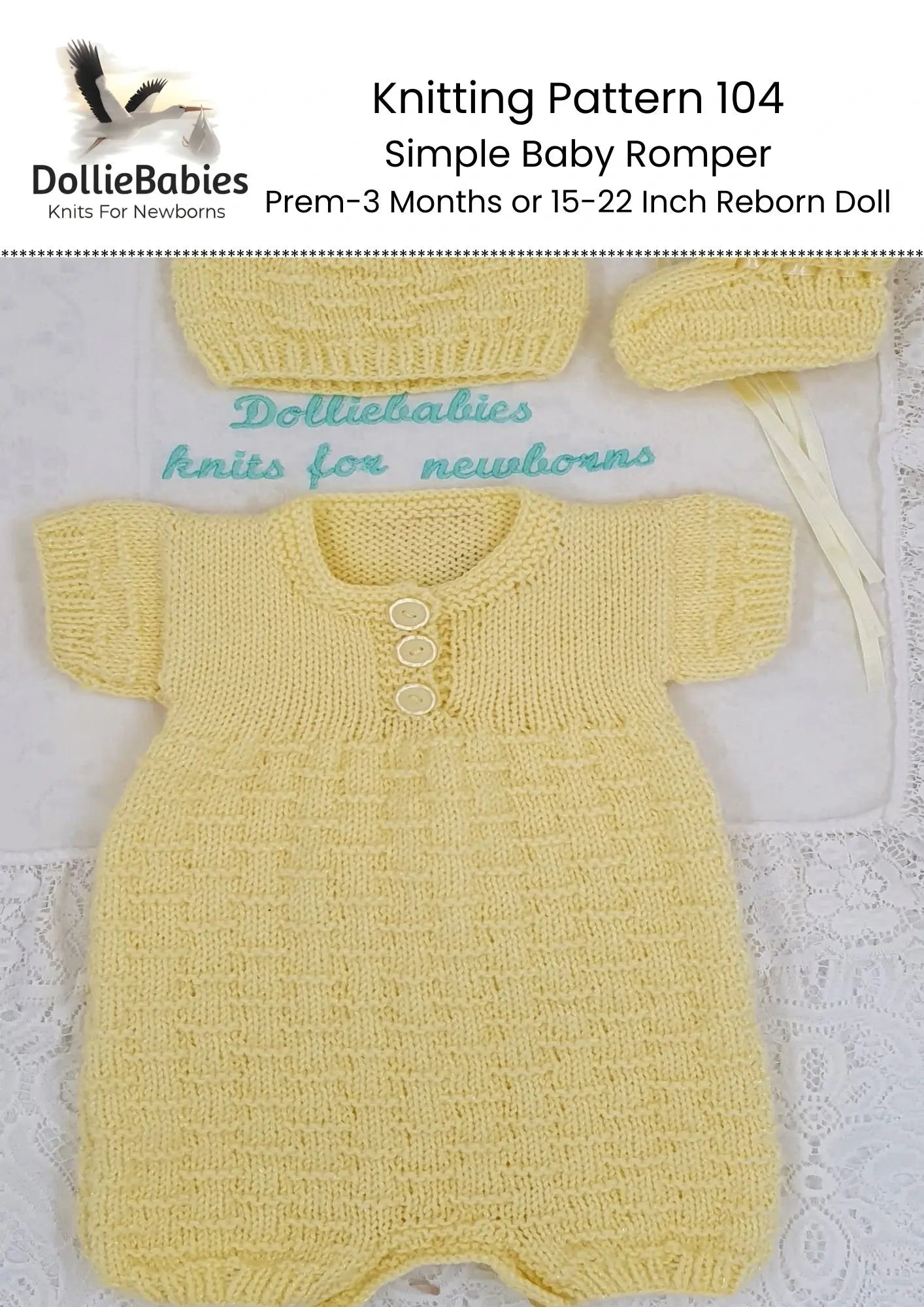 PRINTED Simple Baby Romper Knitting Pattern 104 - DollieBabies
