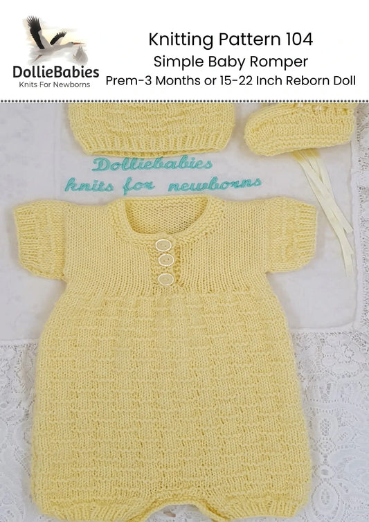 PRINTED Simple Baby Romper Knitting Pattern 104 - DollieBabies