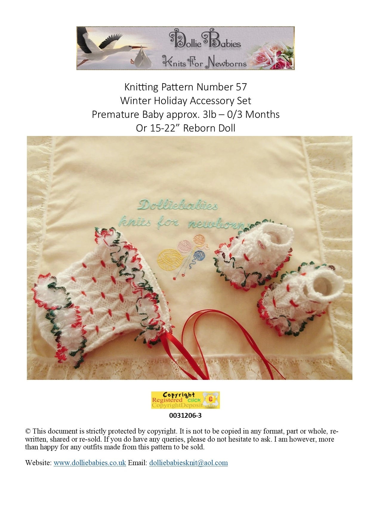 PRINTED Smocked Bonnet and Booties Knit Pattern 57 - DollieBabies