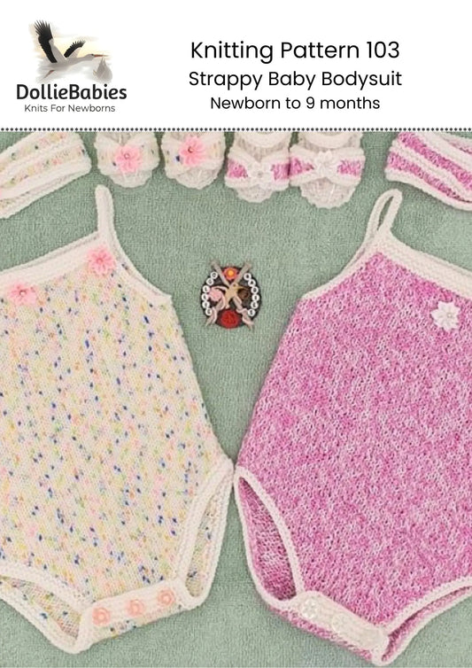 PRINTED Strappy Baby Bodysuit Knitting Pattern 103 - DollieBabies