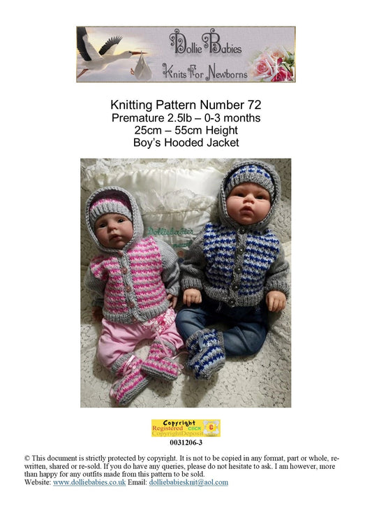 Printed Three Colour Hooded Jacket Knitting Pattern 72 - DollieBabies