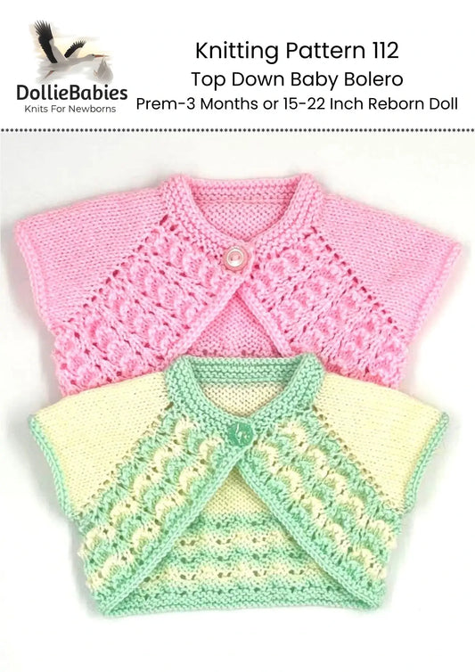 PRINTED Top Down Baby Bolero Knitting Pattern 112 - DollieBabies