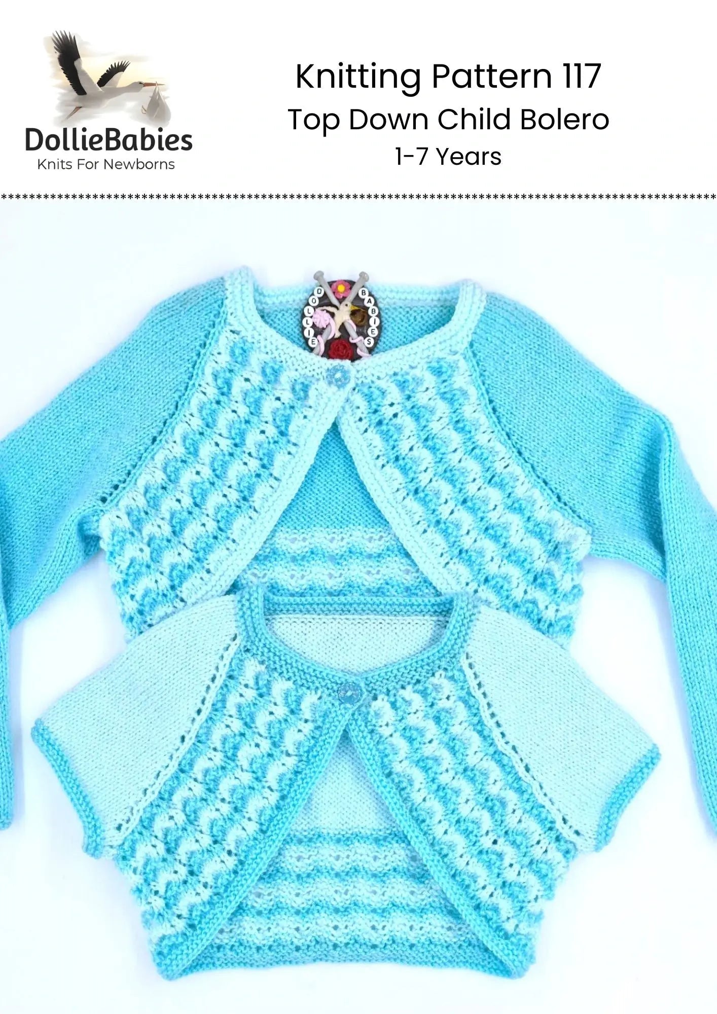 PRINTED Top Down Child Bolero Knitting Pattern 117 - DollieBabies