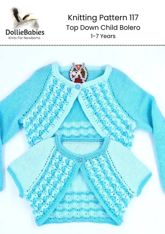 PRINTED Top Down Child Bolero Knitting Pattern 117 - DollieBabies