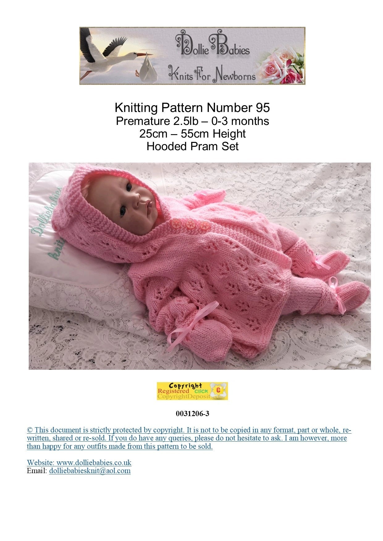 PRINTED Unisex Hooded Pram Set Knitting Pattern 95 - DollieBabies