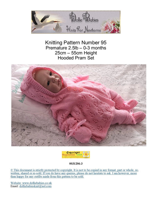 PRINTED Unisex Hooded Pram Set Knitting Pattern 95 - DollieBabies