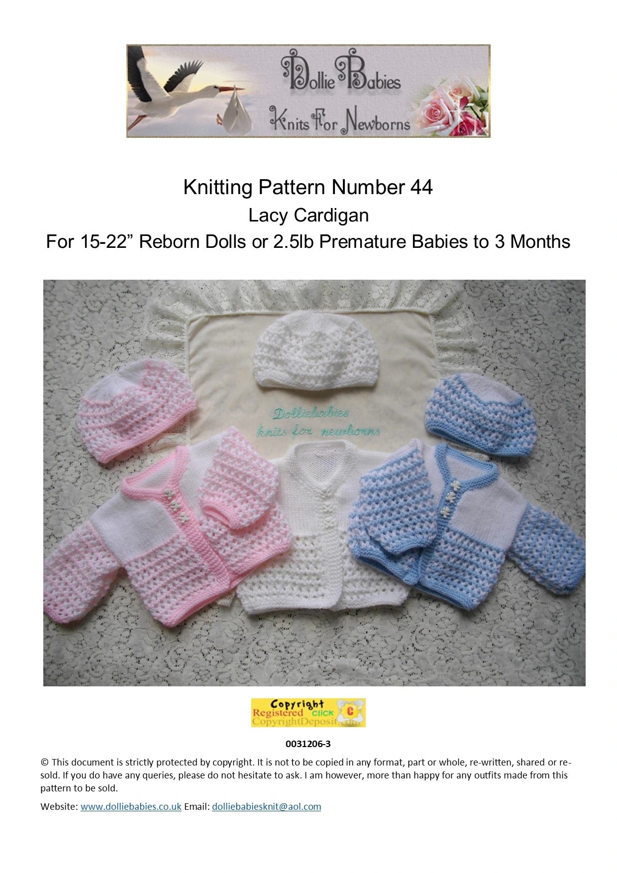PRINTED Unisex Lacy Baby Cardigan Knitting Pattern 44 - DollieBabies