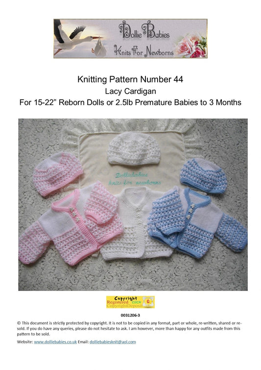 PRINTED Unisex Lacy Baby Cardigan Knitting Pattern 44 - DollieBabies