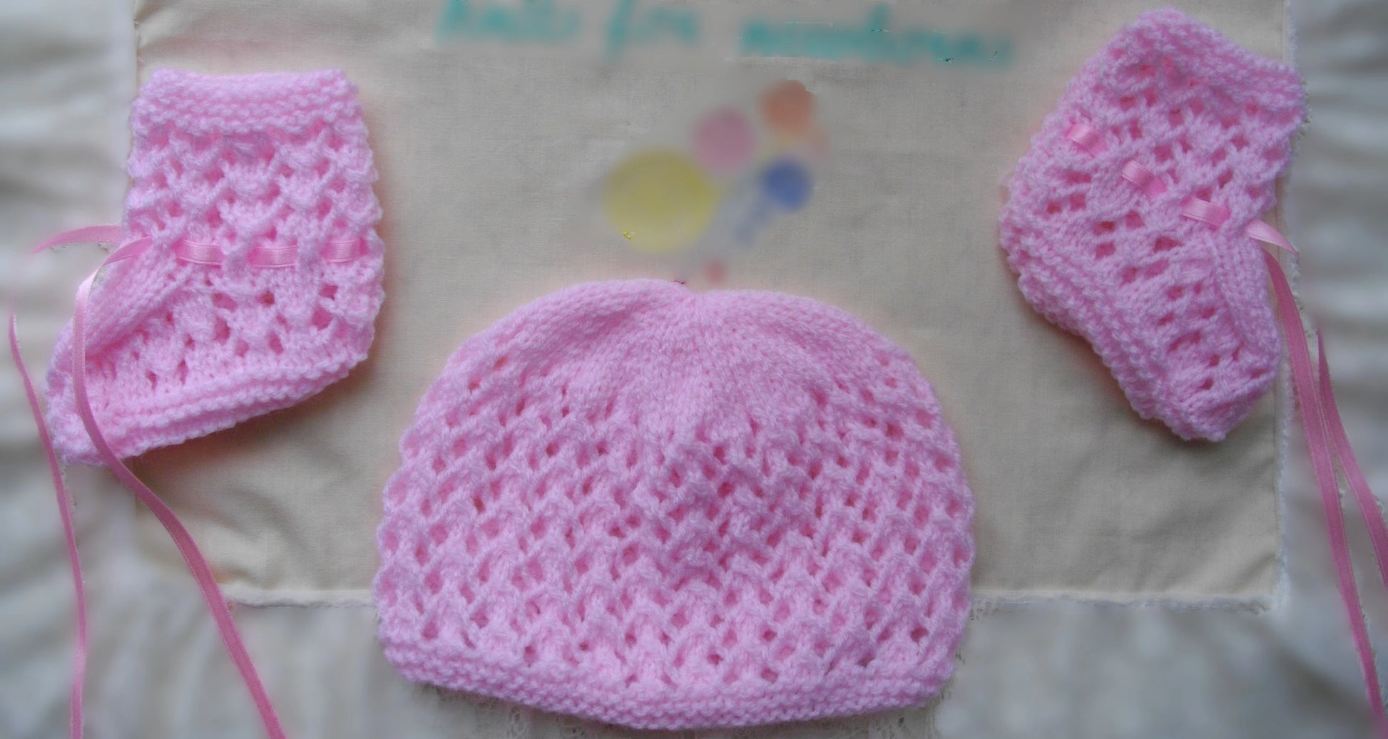 Ready Made 0-3 Months Hand Knitted Beanie Hat & Bootee Sets - DollieBabies